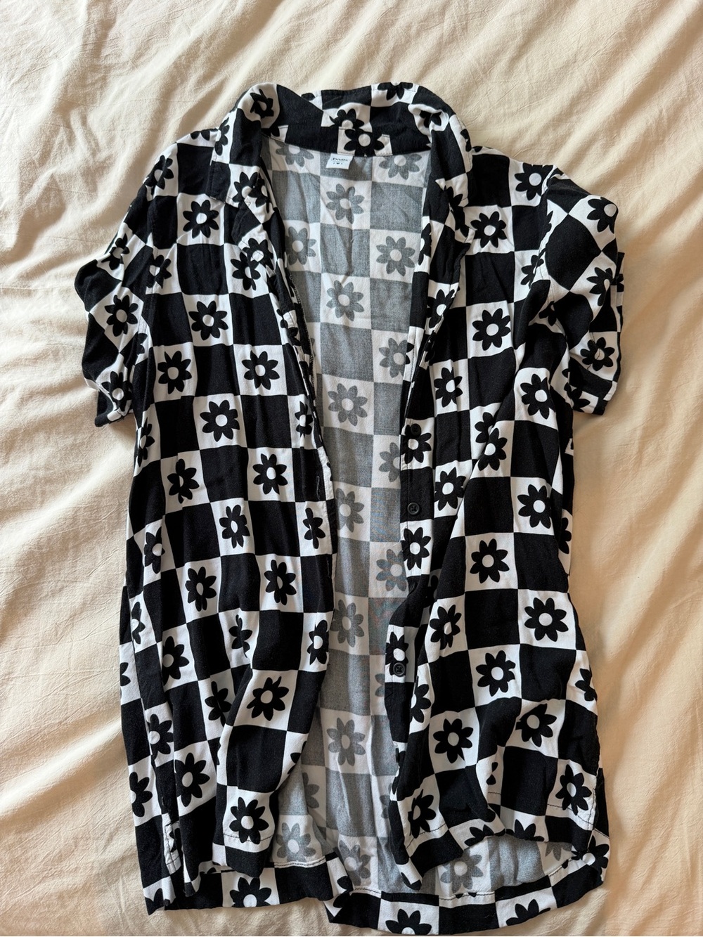 twik Black and White Floral Checker Button-Up
